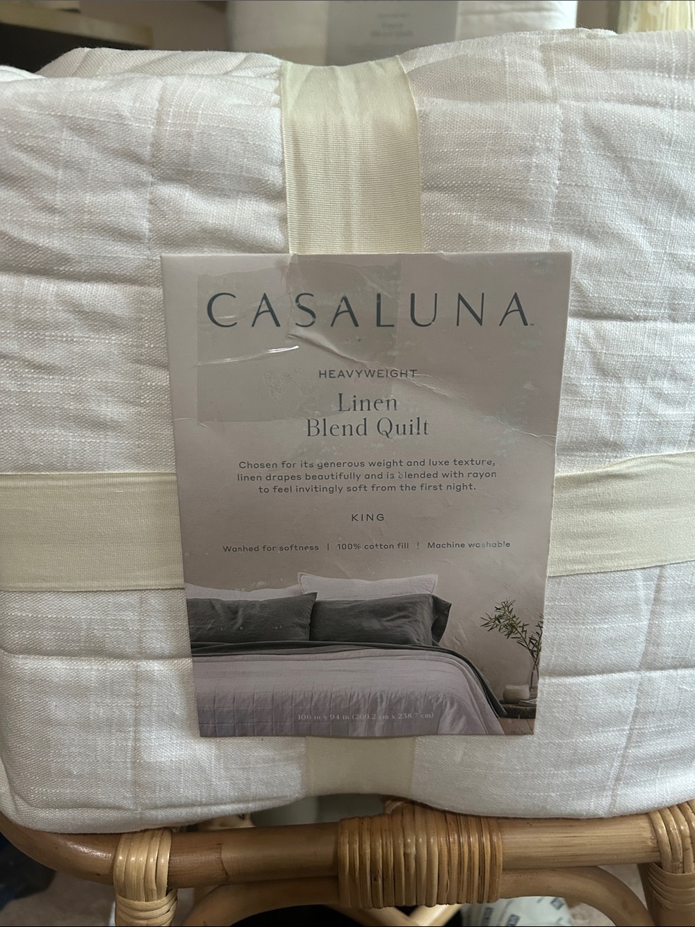 Casaluna King Heavyweight White Linen Blend Quilt